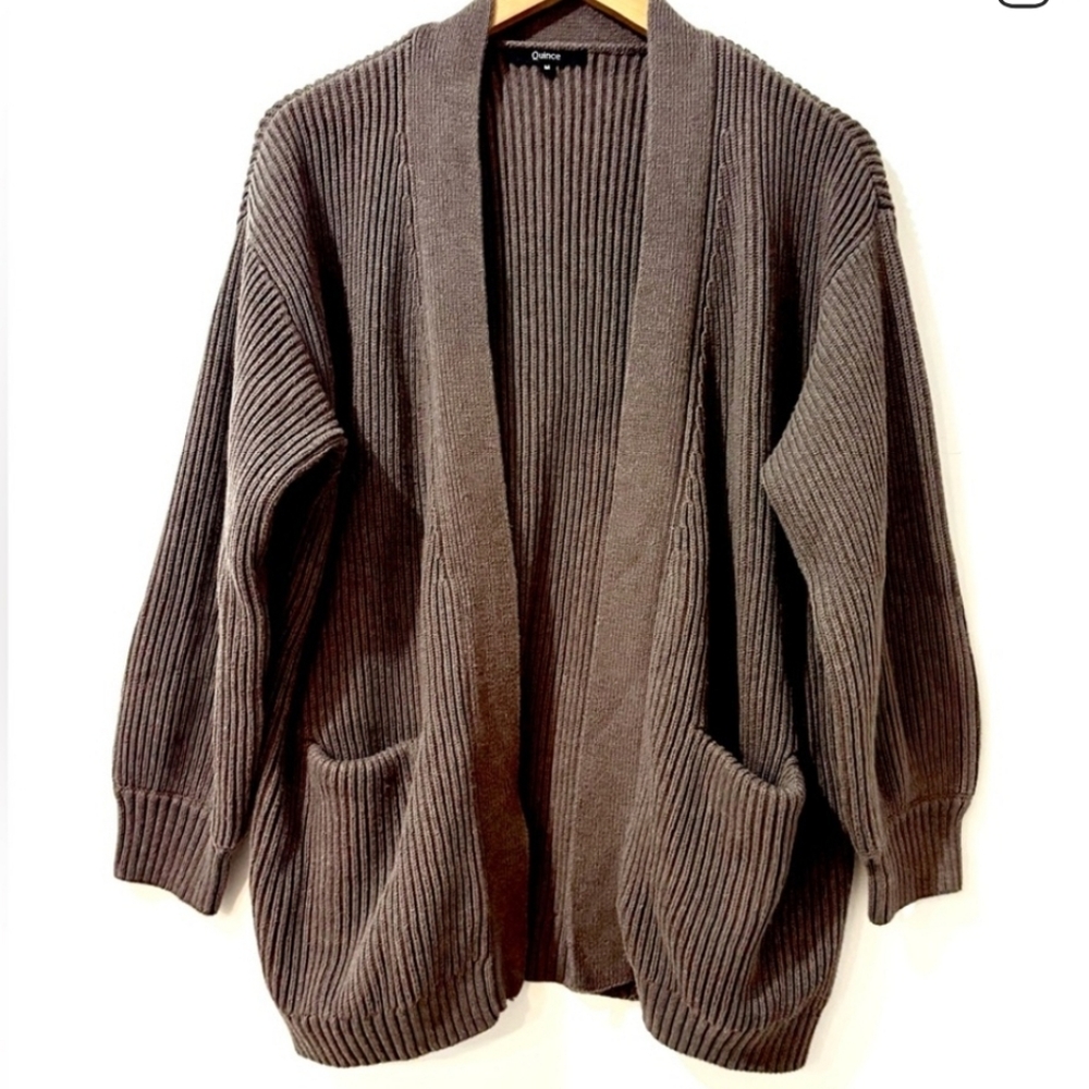 Quince Organic Cotton Brown Oversized Cardigan Boyfriend Sweater M